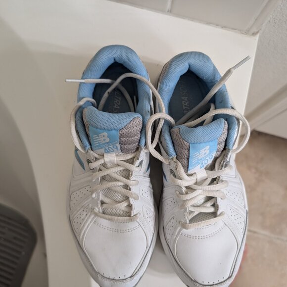 New Balance Women's 409 Leather Trainer Sneakers White Baby Blue WX409WB3 Size 8 - Picture 8 of 11